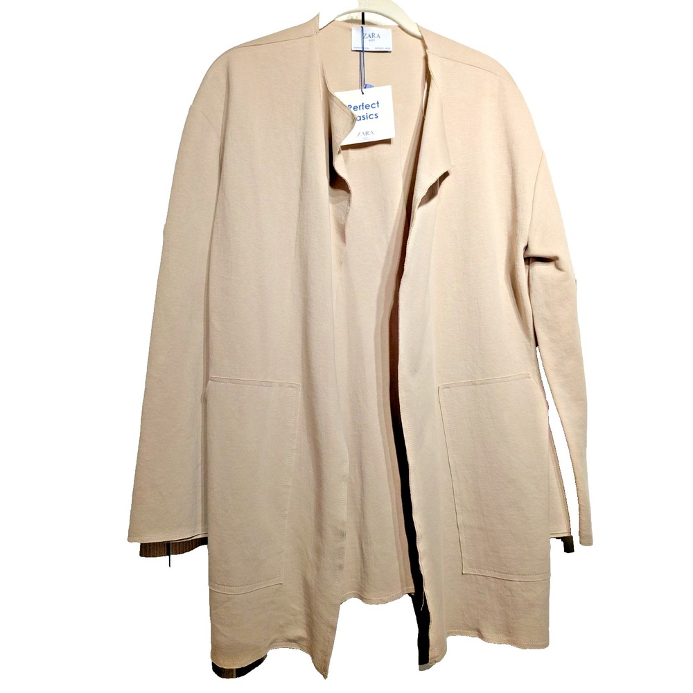 NEW Zara Perfect Basics Khaki Cotton Womens Sz: S Open Cardigan Jacket Pockets